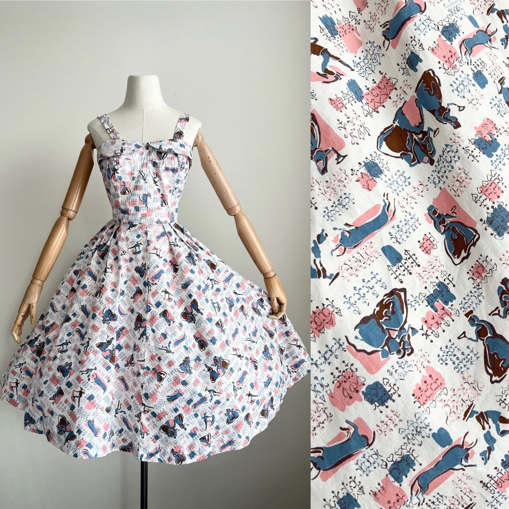 1950s 50s Lucinda Novelty Bull and Matador Vintage Dress